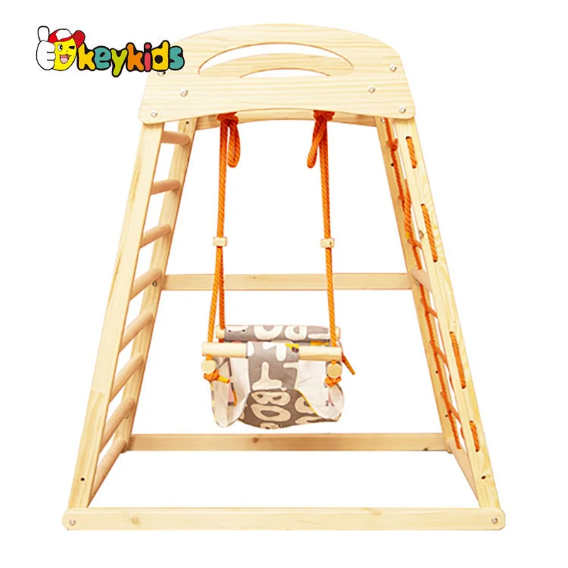 2022 Top sale climbing pyramid multiflyer wooden climbing frame with bridge W01F018