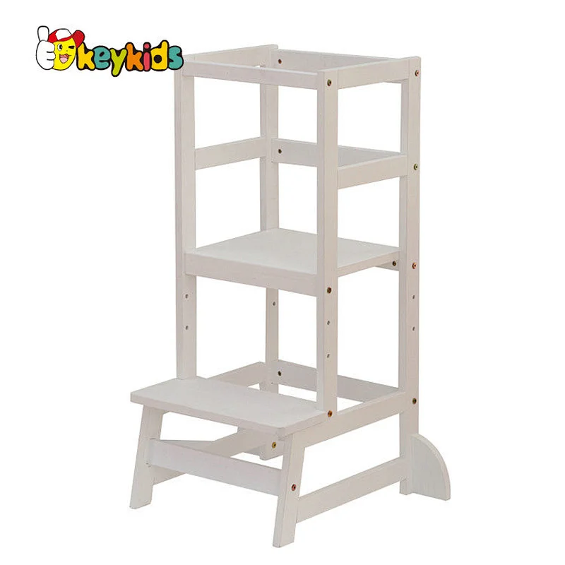 3 Heights adjustable wood kitchen helper stool for kids learning standing tower W08G341
