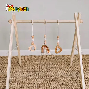 Natural beech infant wooden play gym toys with teething toys W08K356