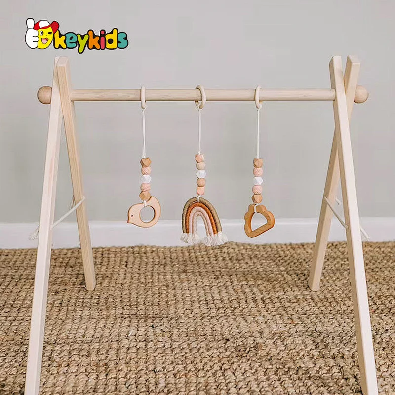 Natural beech infant wooden play gym toys with teething toys W08K356