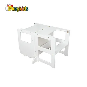 Customize 2 in 1 multi kids step stool wooden folding kitchen helper for with safety belt W08G336