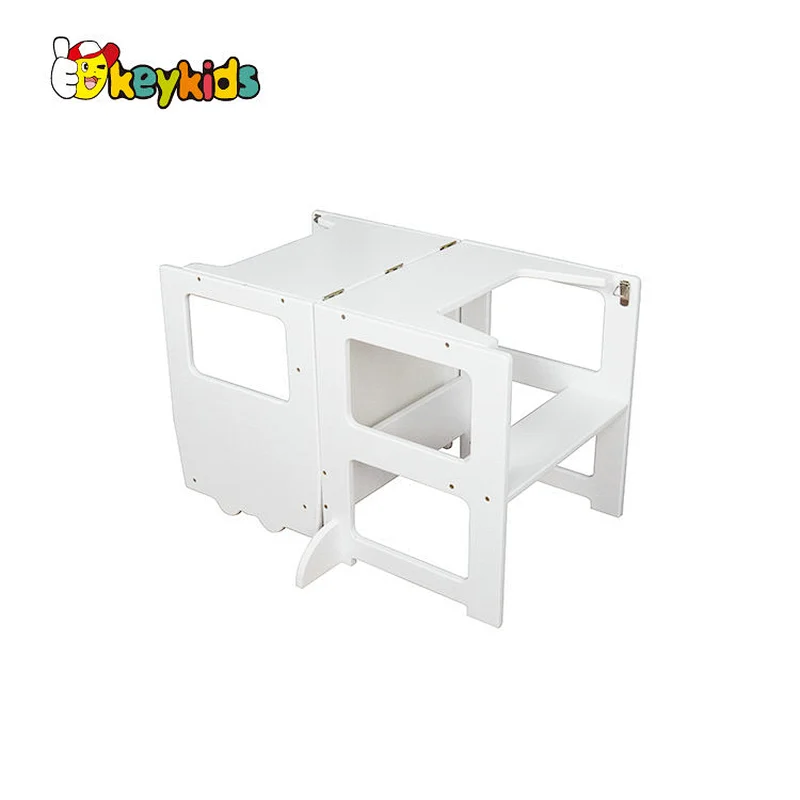 Customize 2 in 1 multi kids step stool wooden folding kitchen helper for with safety belt W08G336
