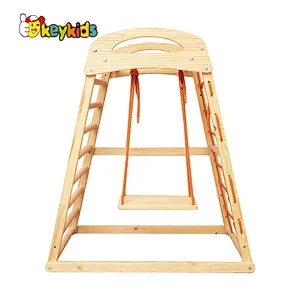 2022 Top sale climbing pyramid multiflyer wooden climbing frame with bridge W01F018