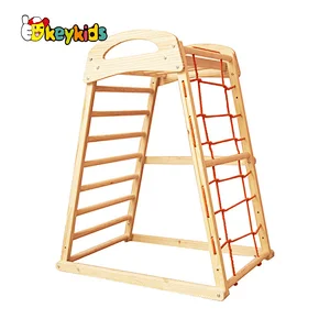 2022 Top sale climbing pyramid multiflyer wooden climbing frame with bridge W01F018