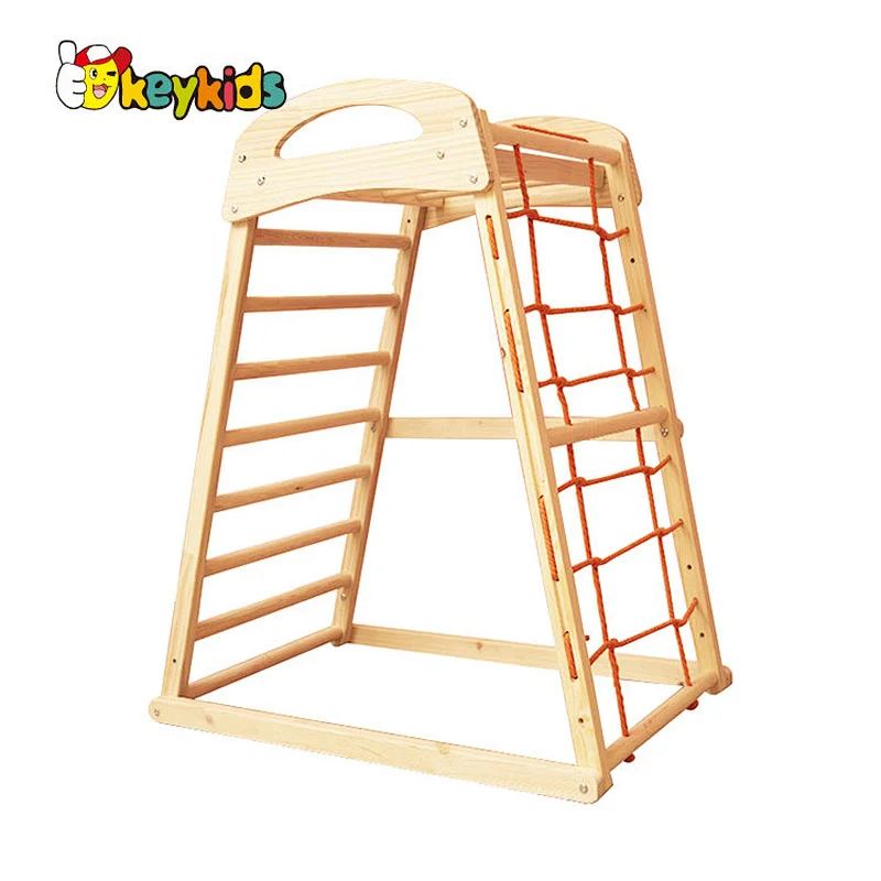 2022 Top sale climbing pyramid multiflyer wooden climbing frame with bridge W01F018