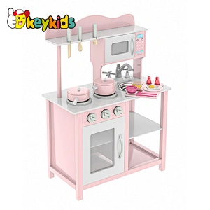 Hot Selling Custom Toddler Pretend Cooking Pretend Role Play Set Pink Wooden Kitchen Toys For Girls W10C404F