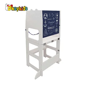 Foldable kids learning standing tower wood kitchen step ladder with chalkboard W08G344