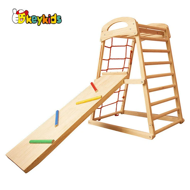 2022 Top sale climbing pyramid multiflyer wooden climbing frame with bridge W01F018