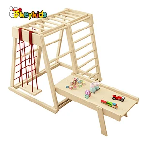 2022 Top sale climbing pyramid multiflyer wooden climbing frame with bridge W01F018