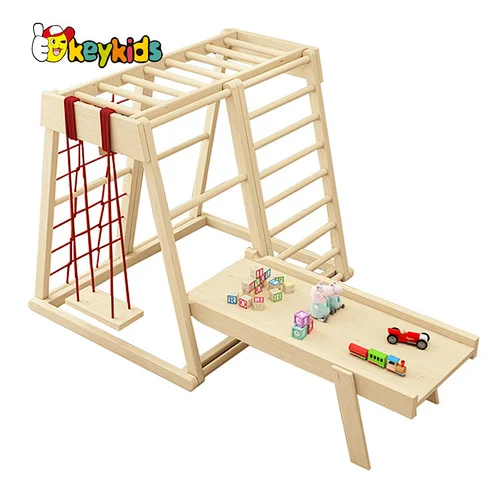 2022 Top sale climbing pyramid multiflyer wooden climbing frame with bridge W01F018