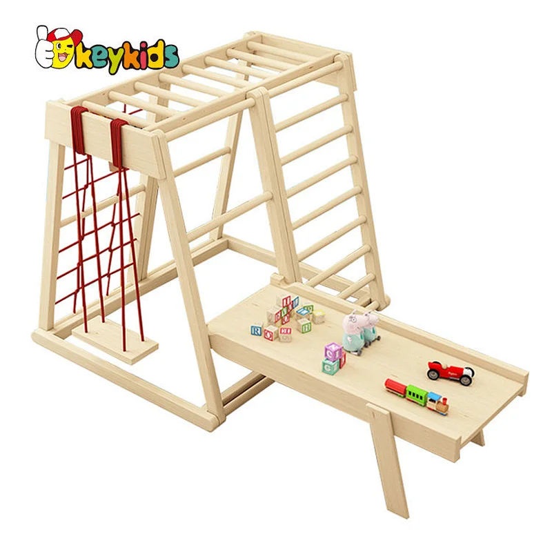 2022 Top sale climbing pyramid multiflyer wooden climbing frame with bridge W01F018