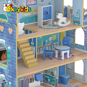 New Design Pretend Role Play Educational Toy Blue Kids Wooden Doll House W06A380G