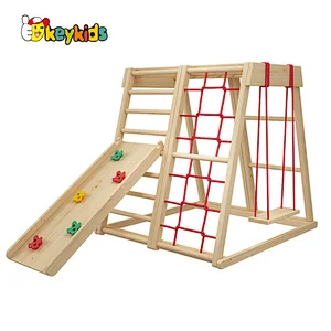 Montessori double sides indoor wooden climbing frame with slide and swing W01F009