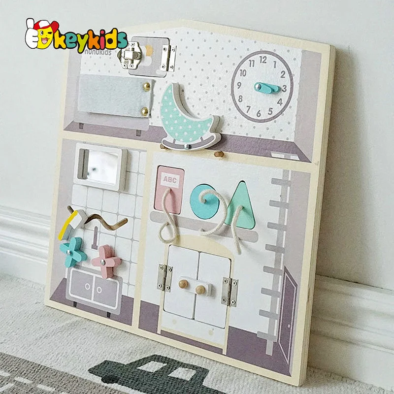 Customize Montessori baby sensory toys wooden busy board toy for wholesale W12D385