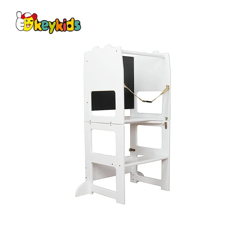 Customize 2 in 1 multi kids step stool wooden folding kitchen helper for with safety belt W08G336