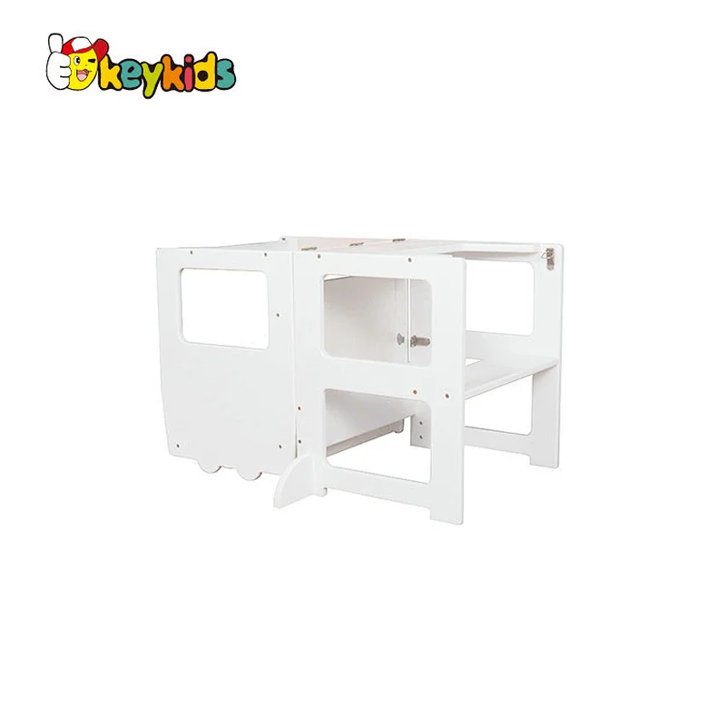 Customize 2 in 1 multi kids step stool wooden folding kitchen helper for with safety belt W08G336