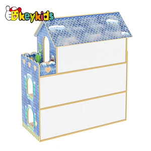 New Design Pretend Role Play Educational Toy Blue Kids Wooden Doll House W06A380G