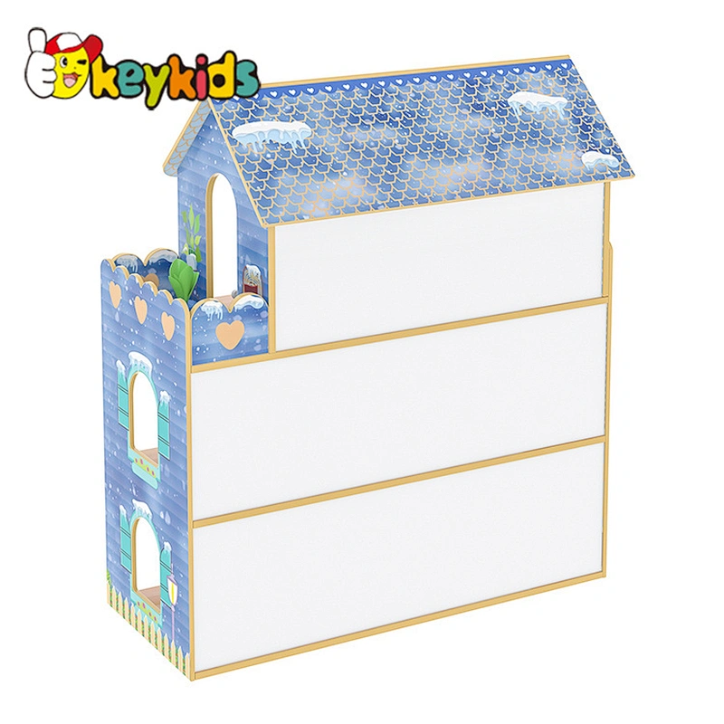 New Design Pretend Role Play Educational Toy Blue Kids Wooden Doll House W06A380G