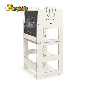 Hot selling toddler kitchen helper wooden folding step stool with handle W08G348