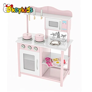 Hot Selling Custom Toddler Pretend Cooking Pretend Role Play Set Pink Wooden Kitchen Toys For Girls W10C404F