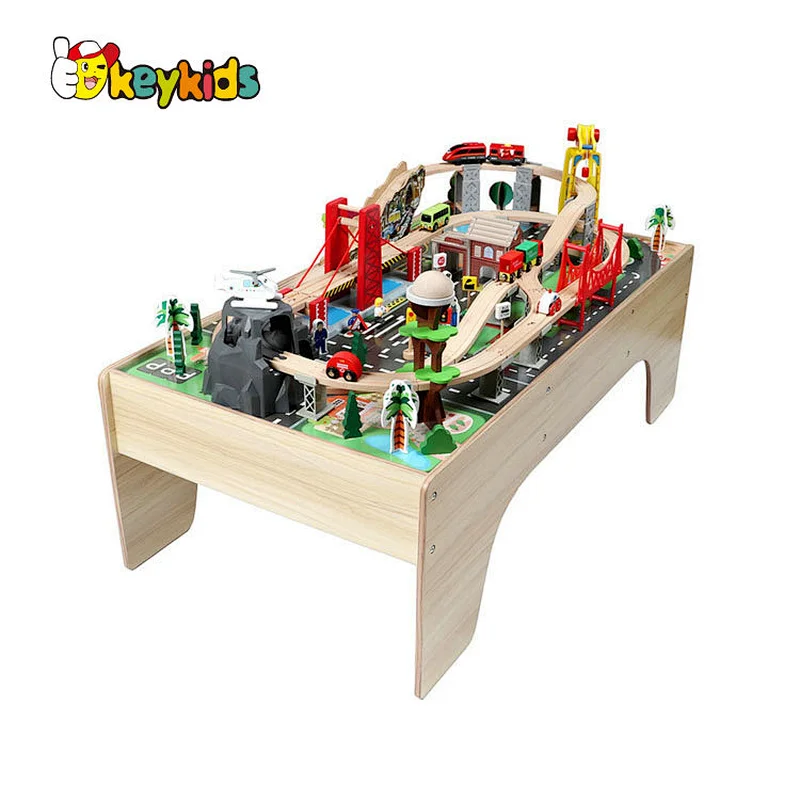 Customize rail city wooden train set and table for kids W04C219
