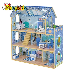 2022 Classic 3 floors Girls Petend Role Play Game Kids Wooden Doll House Toys For Children W06A380F