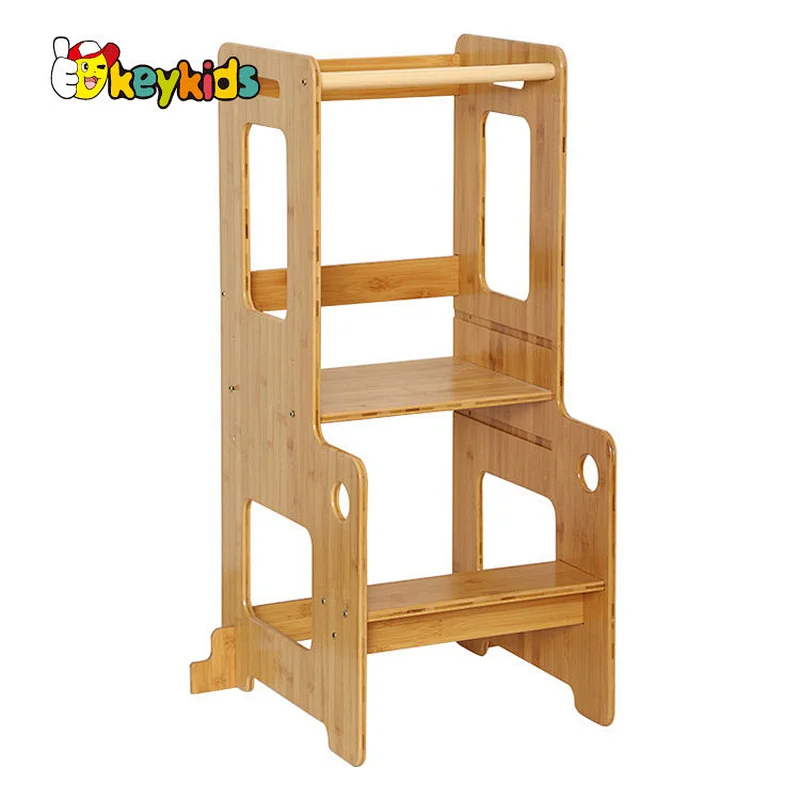 3 Heights adjustable wood kitchen helper stool for kids learning standing tower W08G341