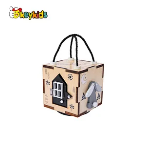 Handmade Montessori Baby Sensory Boards Wooden busy learners activity cube for wholesale W12D383