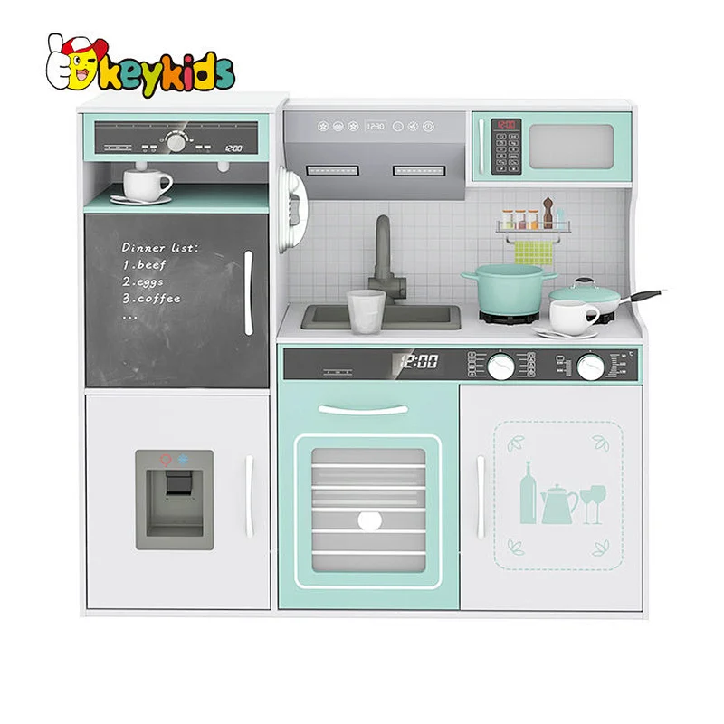 Hot Selling Custom Toddler Pretend Role Play Set Kids Wooden Kitchen Toys With Sounds Light W10C718