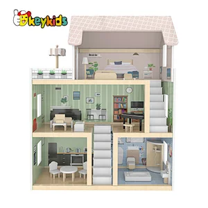 2022 New Pretend Role Play DIY Educational Toy Kids Wooden Doll House Villa With Doll Room W06A413E