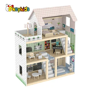 2022 New Pretend Role Play DIY Educational Toy Kids Wooden Doll House Villa With Doll Room W06A413E
