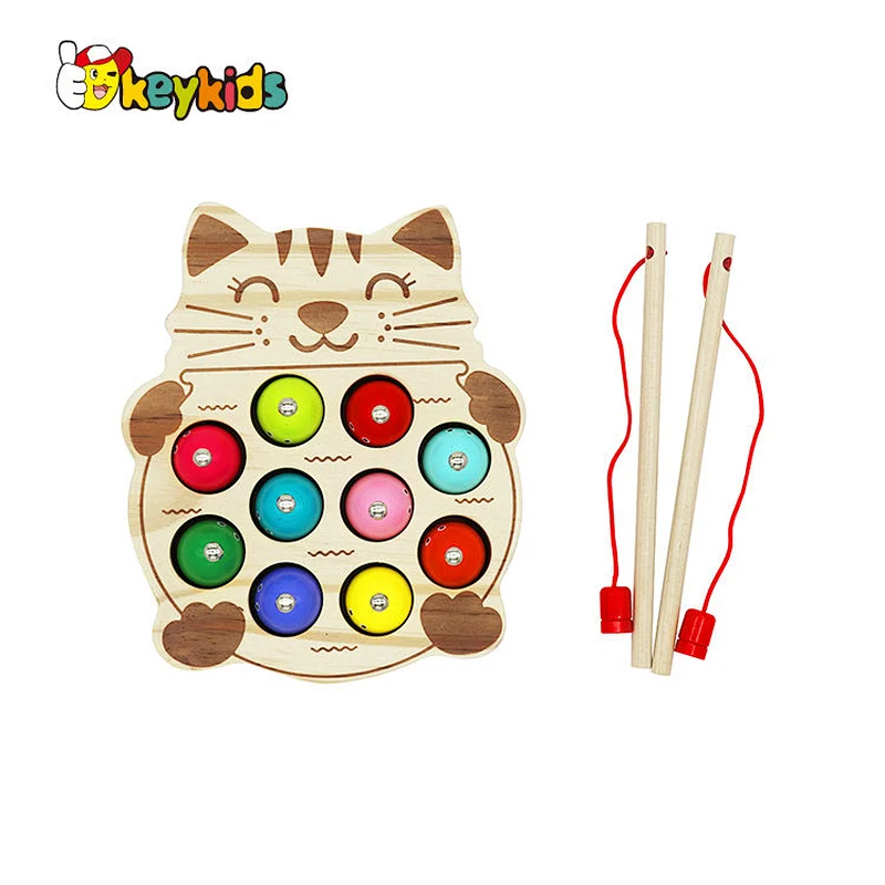 Early educational 3D wooden magnetic cat fishing game for kids W01A441