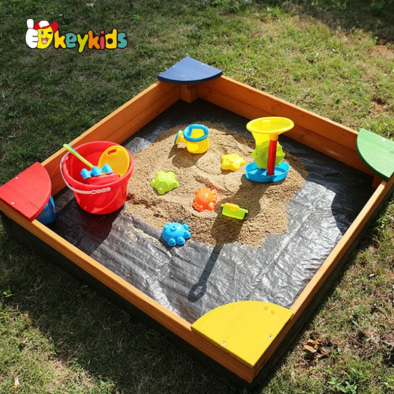 Outdoor garden playground sandpit square wooden sand pit for kids W01D158