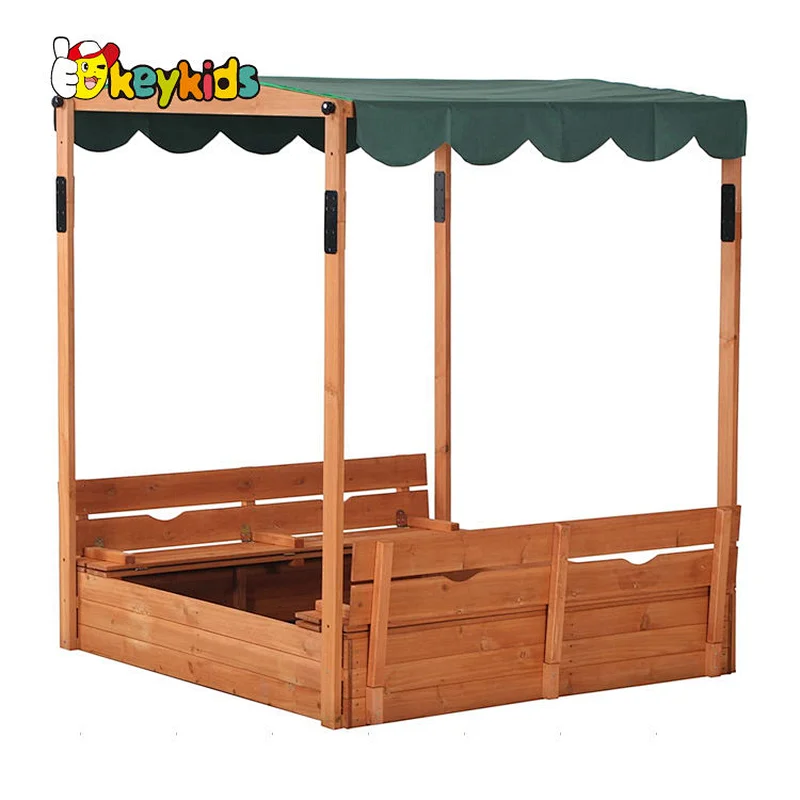 Children garden large playground wood sandbox with benches W01D160