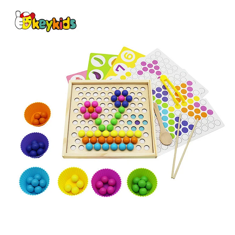 Montessori color classification toy woodenn bead clip bead board Game for kids Concentration Training W12F127