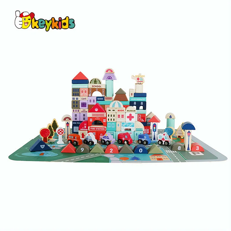 Colorful toddler educational building set wooden toy blocks for kids W13A262