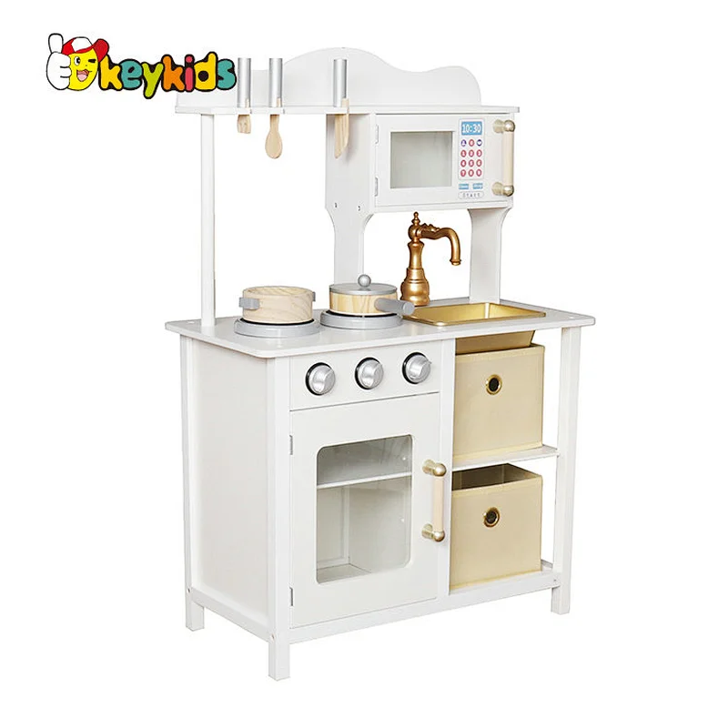 Update design deluxe white wooden kitchen playset for kids W10C749