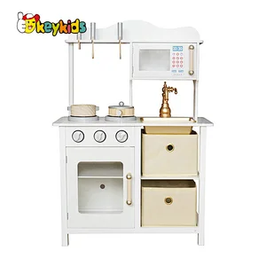 Update design deluxe white wooden kitchen playset for kids W10C749