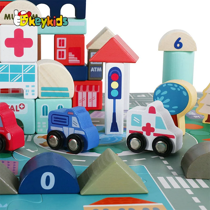 Colorful toddler educational building set wooden toy blocks for kids W13A262