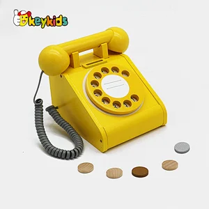 Kids simulation toy wooden play telephone with piggy bannk W10D454