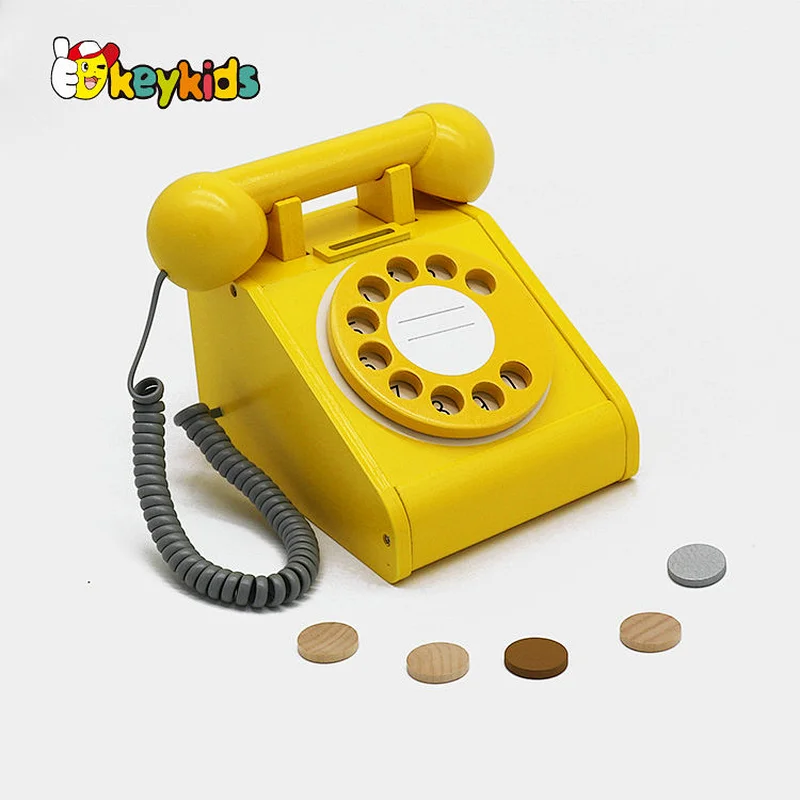 Kids simulation toy wooden play telephone with piggy bannk W10D454