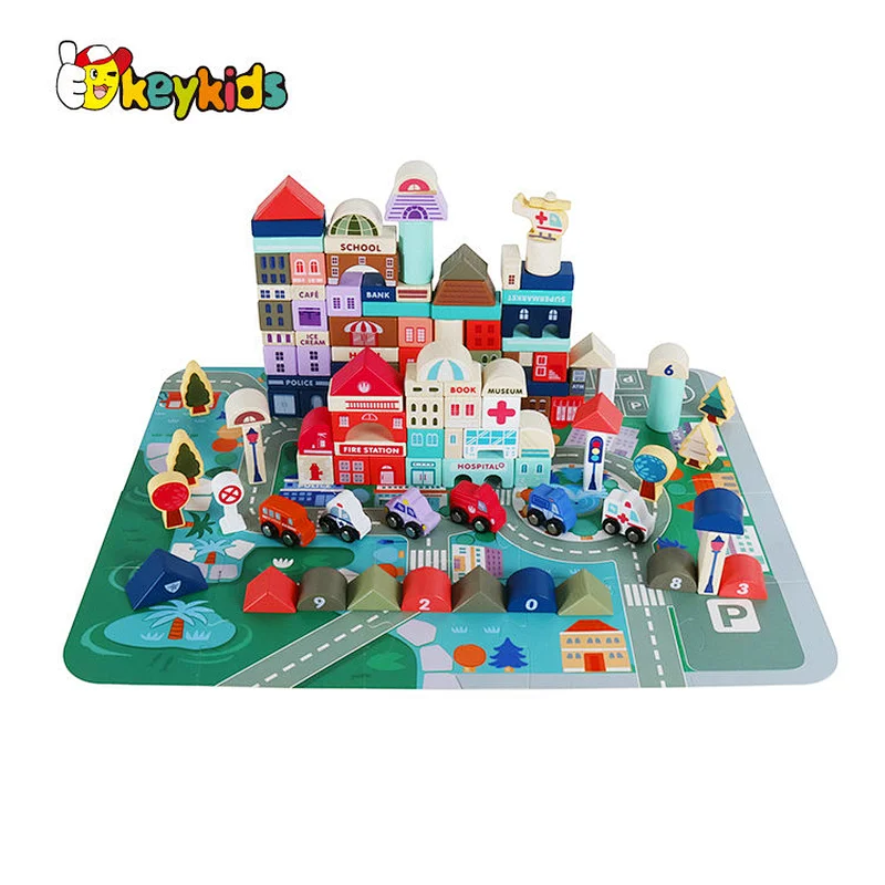 Colorful toddler educational building set wooden toy blocks for kids W13A262