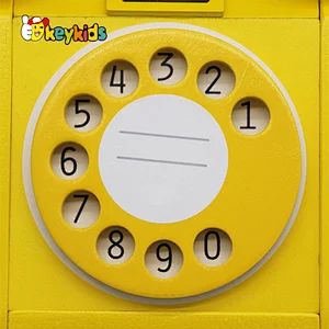 Kids simulation toy wooden play telephone with piggy bannk W10D454