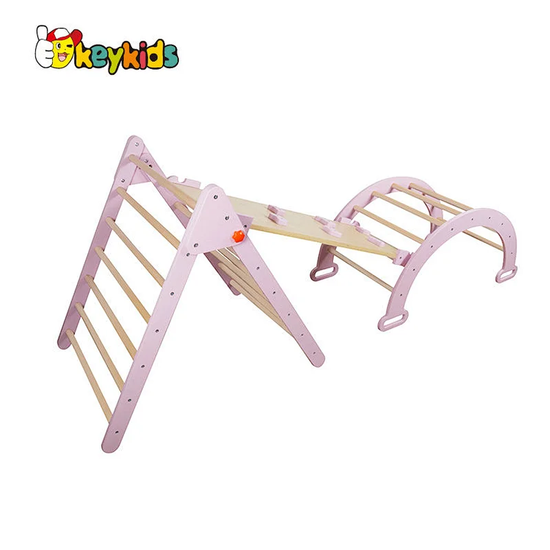 Montessori Indoor Playground Climbing 3 in 1 Foldable Wooden Triangle + Climbing Ramp + Arch Triangle for Toddlers W08K322
