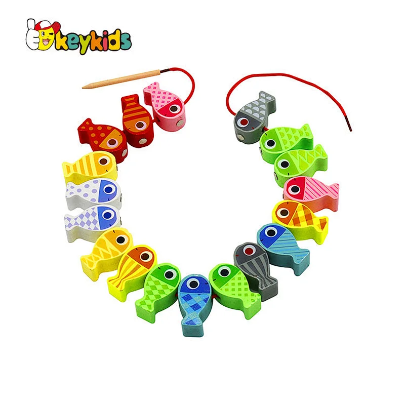 New arrive multifunctional educational wooden fish stacking toy for kids W12D200