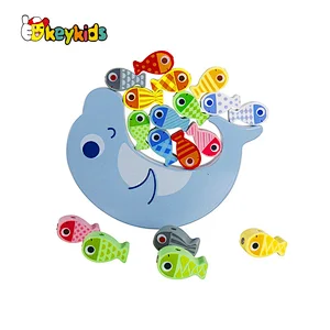 New arrive multifunctional educational wooden fish stacking toy for kids W12D200