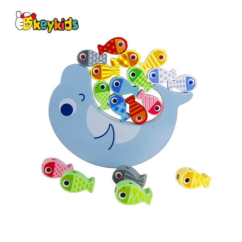 New arrive multifunctional educational wooden fish stacking toy for kids W12D200