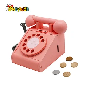 Customize pretend play telephone wooden toy landline phone for kids W10D454B