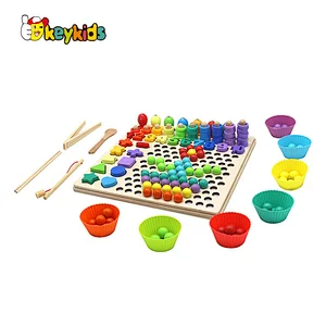 Color Matching Early Learning Educational Wooden Mosaic Pegboard for Kids W12F130