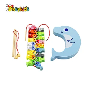 New arrive multifunctional educational wooden fish stacking toy for kids W12D200